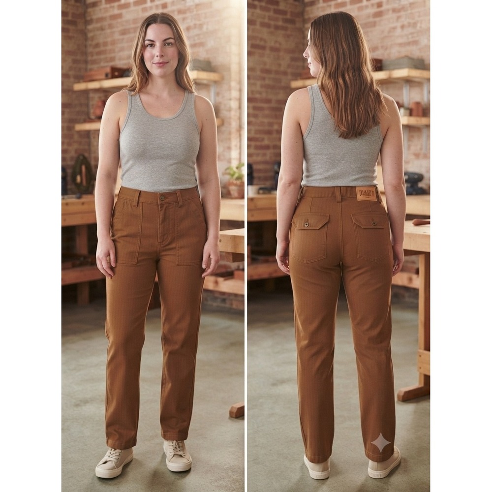 Duluth Trading Co Women Reserve Stovepipe Pants Brown Herringbone 55833 Size 4 R